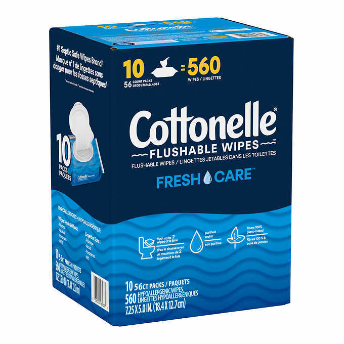 Cottonelle Fresh Care Flushable Wipes, 560 Wipes 10 Flip-Top Packs 56 Wipes Each