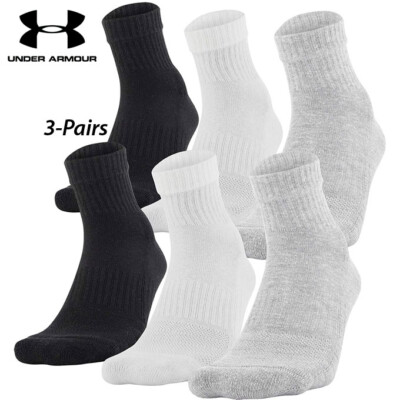 Under Armour Socks: 3-PAIR Train Cotton Quarter (L) True Gray/ASSTD