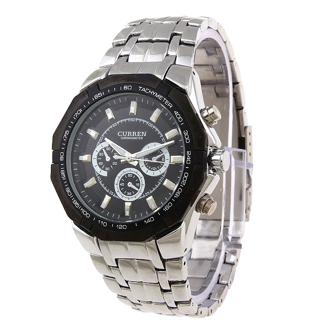 Orologio Polso Curren 8084 Uomo Analogico Quarzo Moderno Silver Quad Nero lac