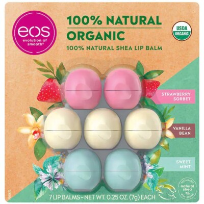 eos Organic Lip Balm 7 Spheres Strawberry Vanilla Mint Shea Butter Hydration