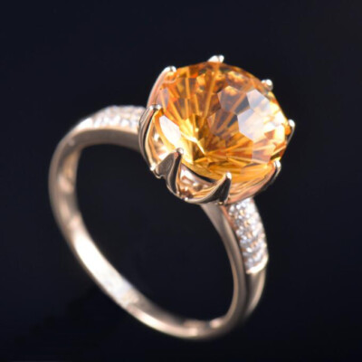 Pre-owned Diamondmounts Estate Natural Diamond Round Citrine Big Women Ring Solid 14k Yellow Gold Gift