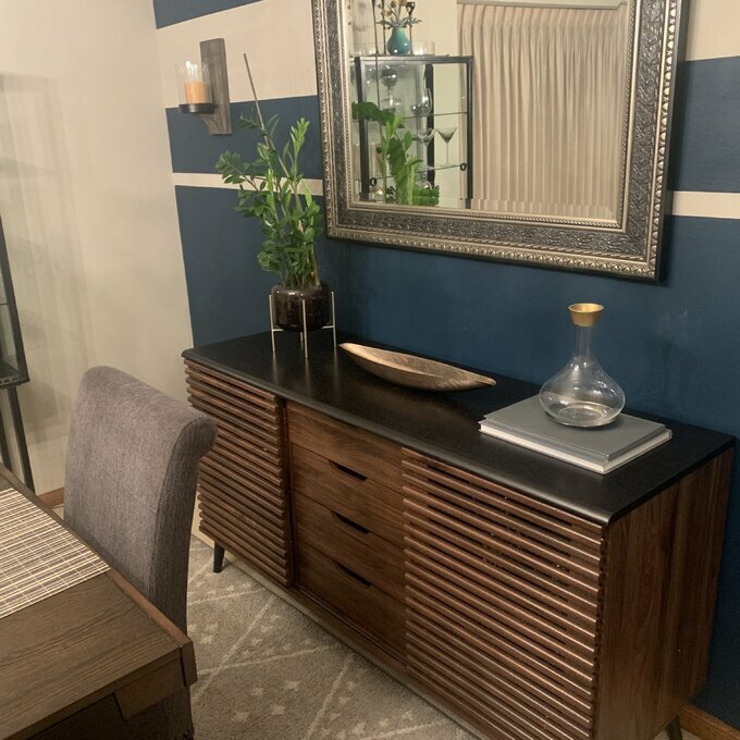 Midcentury Sideboard Storage 65"TV Cabinet Sliding Doors Drawers Rustic Walnut