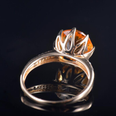 Pre-owned Diamondmounts Estate Natural Diamond Round Citrine Big Women Ring Solid 14k Yellow Gold Gift