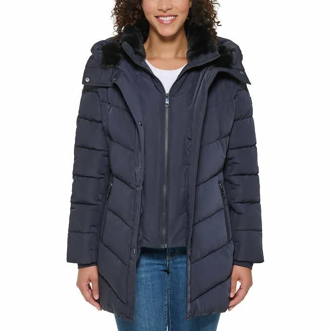 Andrew Marc Women's Mixed Media Hooded Puffer Walker Jacket