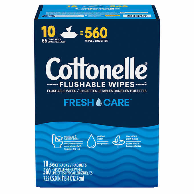 Cottonelle Fresh Care Flushable Wipes, 560 Wipes 10 Flip-Top Packs 56 Wipes Each