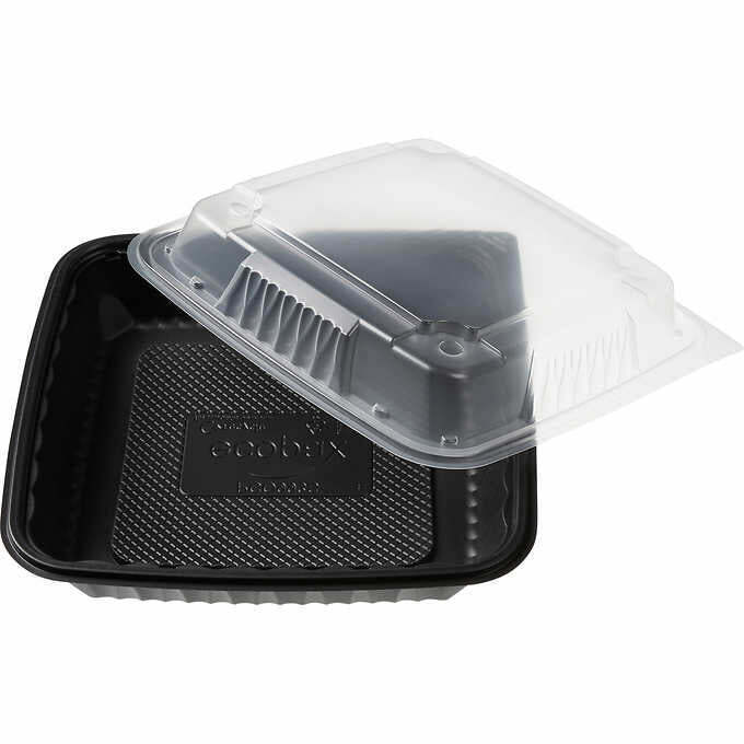 75 Sets PP Pebble Box Serving Tray and Vented Lid, Food Container (9x9 1 Compart