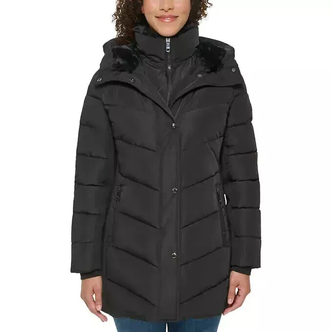 Andrew Marc Women's Mixed Media Hooded Puffer Walker Jacket