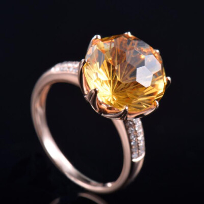 Pre-owned Diamondmounts Natural Diamond Yellow Citrine Big Women Ring Solid 14k Rose Gold Free Shipping