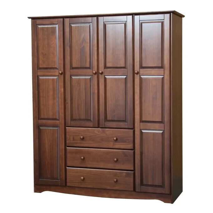 100% Solid Wood Family Wardrobe/Armoire/Closet No Shelf Incl