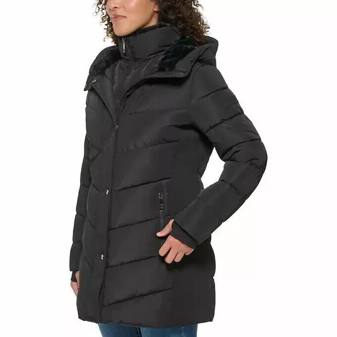 Andrew Marc Women's Mixed Media Hooded Puffer Walker Jacket