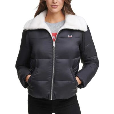 New Levi's Ladies' Puffer Jacket-Black/ PINK /XL