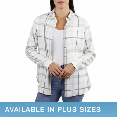 NWT JACH'S 1612218 WHITE PLAID GIRLFRIEND LONG SLEEVE BLOUSE W/POCKETS SZ L G561