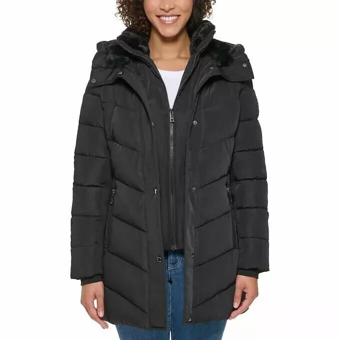 Andrew Marc Women's Mixed Media Hooded Puffer Walker Jacket