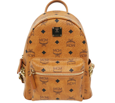 MCM Mini Stark Side Stud Backpack Leather Brown Visetos Women's Bag Excellent+++