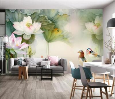 3D Lotus Mandarin Duck 45458NA Wallpaper Wall Murals Removable Wallpaper Fay