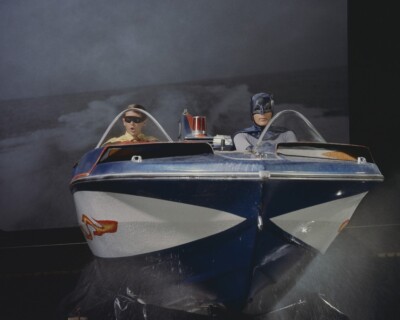 Batman Adam West Burt Ward in bat speed boat on tv set 24x36 Poster