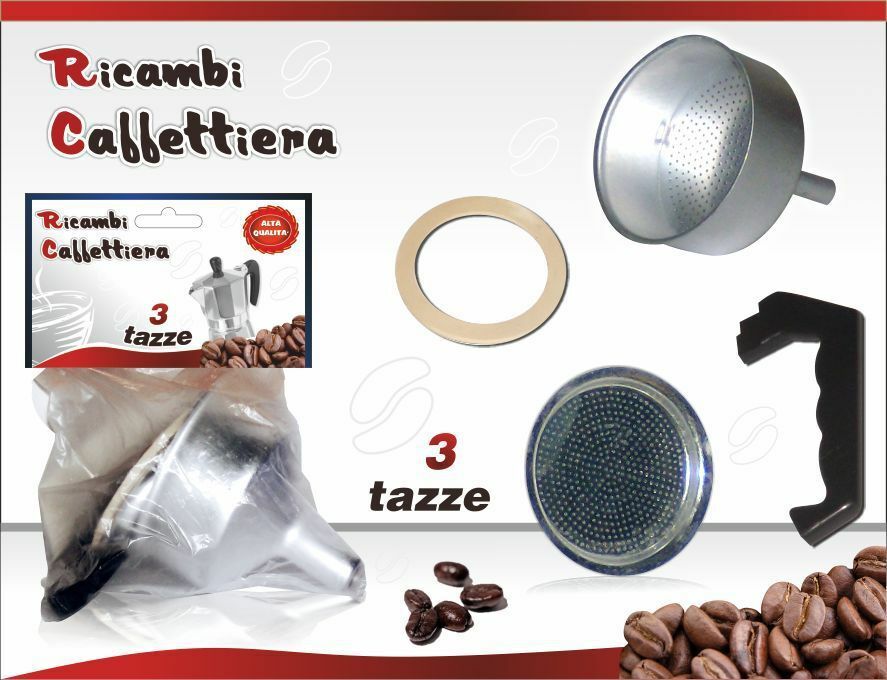 Kit Ricambi Filtro Guarnizione Manico Imbuto Caffettiera Moka Misura 3 Tazze hmj