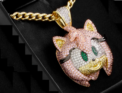 3 Ct Round Iced Out Diamond Cartoon Character pendant 14k Yellow