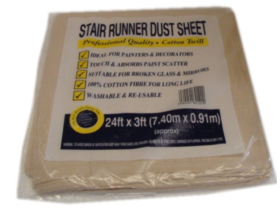 3 PACK COTTON TWILL DUST SHEET 3FT X 24FT STAIRWAY DIY SHEETS PROTECT