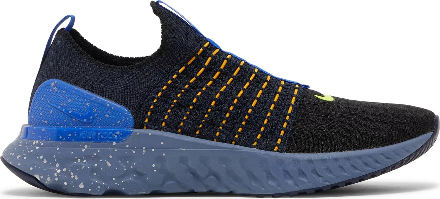 

Nike React Phantom Run FK2 Flyknit Black Hyper Royal Blue DZ4849-001 Мужские кроссовки 9–13 лет, Черный, Nike React Phantom
