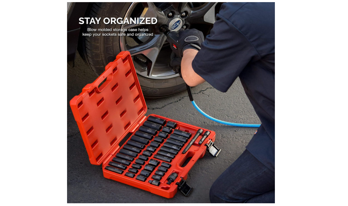 NEIKO 3/8-Inch Impact Socket Set, SAE 5/16"-3/4" & Metric 8-19 mm, 44 Pieces