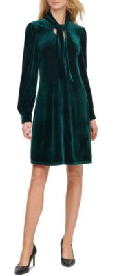 Бархатное женское платье с длинным рукавом Calvin Klein, Малахит, 2