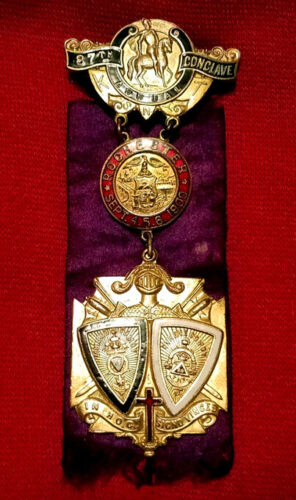 ANTIQUE Epic ENAMEL GOLDEN ORNATE KNIGHTS TEMPLAR JEWEL! Masonic 87 Triennial NY