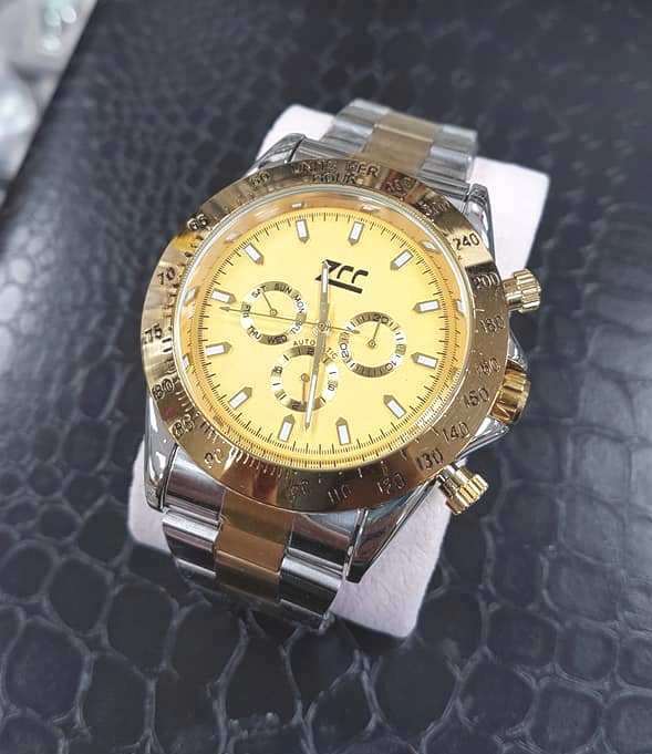 Orologio Polso Zcc Uomo Automatico Cronografo Elegante Silver Oro Fondo Oro lac