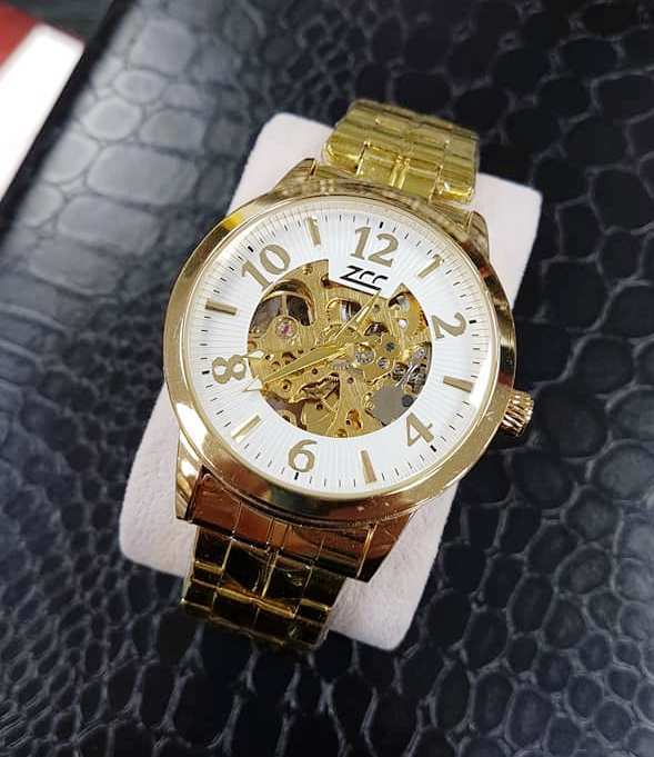 Orologio Da Polso Zcc BigNum Uomo Automatico Meccanico Casual Oro Bianco lac