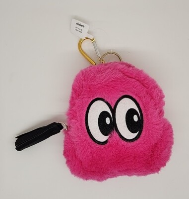 Claire s furry surprised eyes pink plush mini backpack clip coin purse nwt