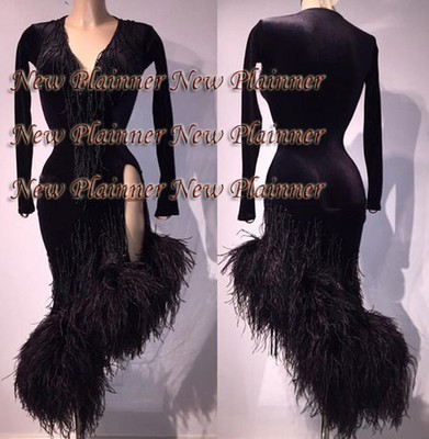 Details About L726 Ostrich Feather Ballroom Rhythm Salsa Latin Samba Swing Dance Dress Uk 8
