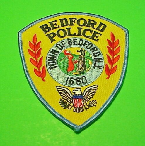 BEDFORD NEW YORK 1680  NY  ( BLUE BORDER ) 4 7/8" POLICE PATCH  FREE SHIPPING!!!