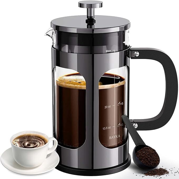 34 Ounce 1 Liter French Press Coffee Maker, Glass Classic Copper Stainless Steel