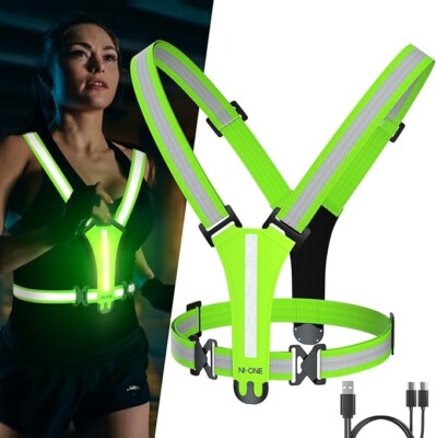 Fitense LED Reflective Vest Running Gear - 5 Lights Colors High Visibility