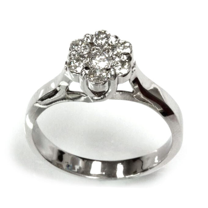 Pre-owned Jewelry By Arsa 0.5 Ctw Natural Diamond Solid 14k White Gold Cluster Flower Engagement Ring In G-h