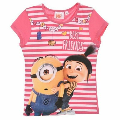 MINIONS 128 T- SHIRT KURZARM ROSA GESTREIFT MÄDCHEN UNVERBESSERLICH 3 .