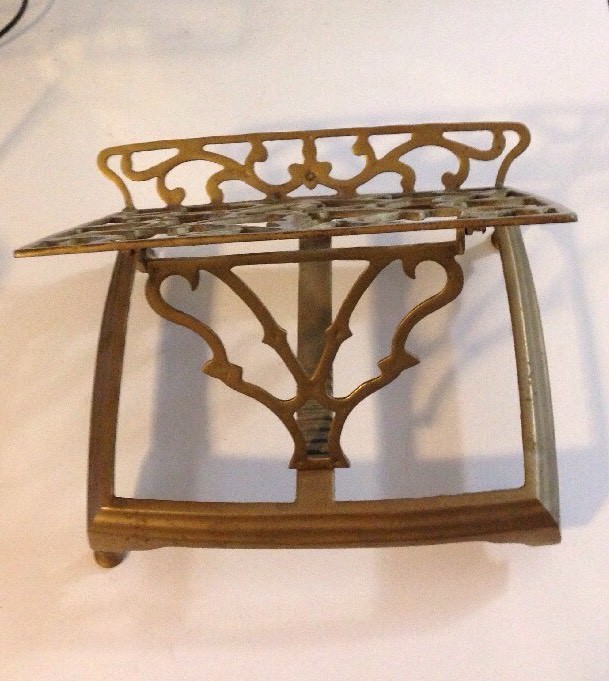 VINTAGE SOLID BRASS MUSIC BIBLE BOOK EASEL STAND HOLDER DESK TOP FOLDING