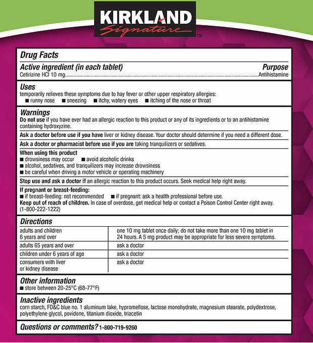 Kirkland Signature Aller-Tec Cetirizine HCL 10mg 365 Tablets Antihistamine 