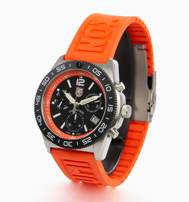 Pre-owned Luminox Pacific Diver Orange Sapphire Black Dial Chronograph Men's Watch Xs.3149