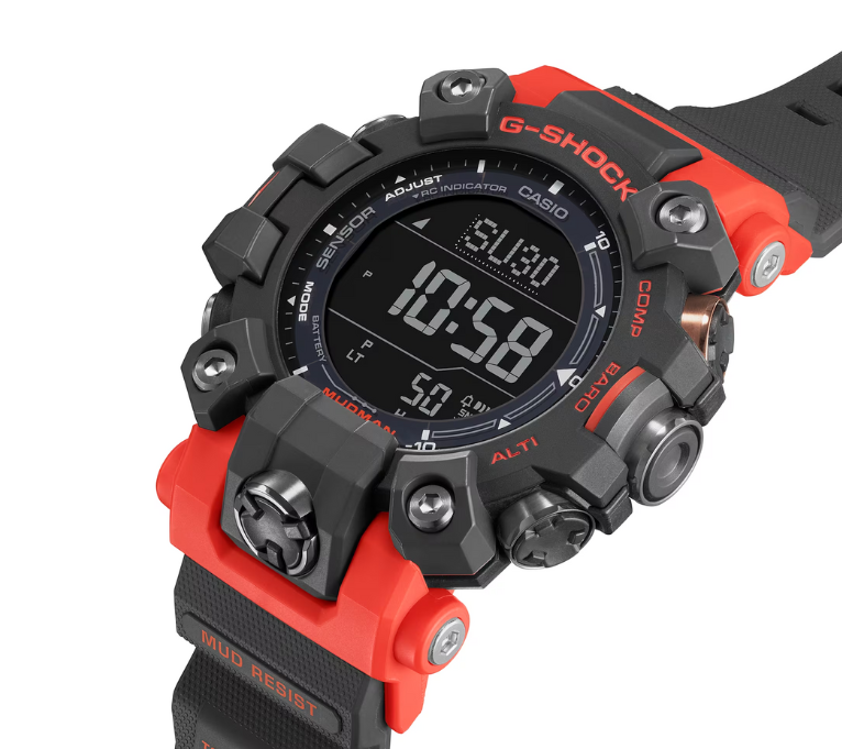 Pre-owned G-shock Casio  Master Of G-land Triple Sensor Black Red Watch Gw9500-1a4