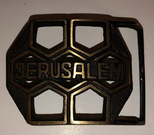 Vintage 70s JERUSALEM Belt buckle Brass Metal Holy Land Travel Souvenir 3