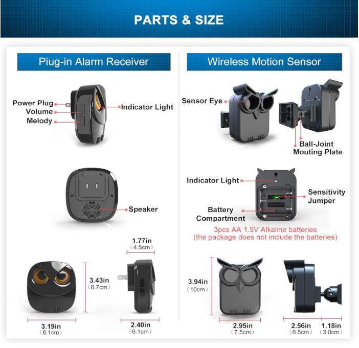 Driveway Alarm - 1/2 Mile Wireless Motion Sensor, 1 Receiver & 2 Sensors