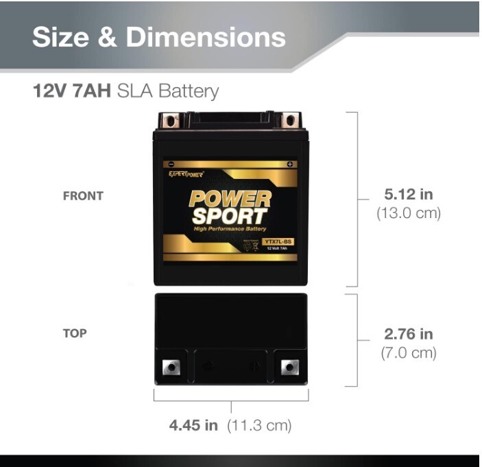YTX7L-BS 12V 7Ah Battery Replacement for GTX7L-BS, PTX7L-BS, STX7L-BS