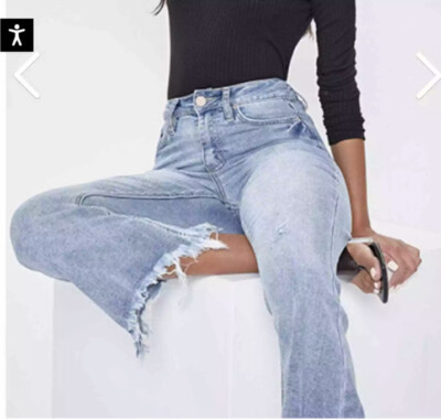 New YMI kick flare high waisted vintage styled jeans frayed hem sz 7/28
