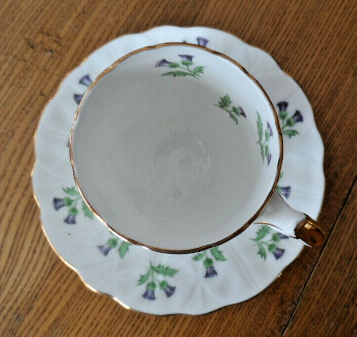 Aynsley  Demi-Tasse Cup & Saucer THISTLE Purple Bone China with gold trim