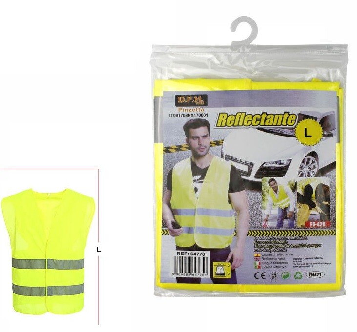Giubbino Gilet Di Emergenza Catarifrangente Auto Moto Sicurezza Taglia L dfh