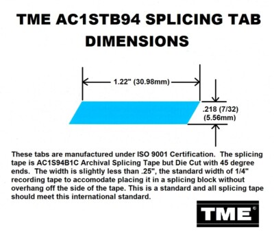 Open Reel Audio Splicing Tape Tabs Die Cut for 1/4" Tape Roll of 100 ATR Maxell