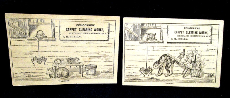 (2) COHOCKSINK CARPET CLEANING WORKS  Victorian Trade Card 1890