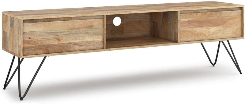 Hunter SOLID MANGO WOOD 68 Inch Wide Industrial TV Media Stand in Natural for Tv