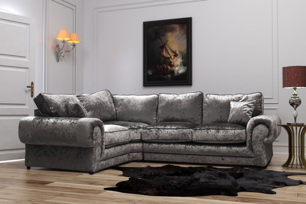 Left hand crushed velvet grey corner sofa | in Harrow, London | Gumtree